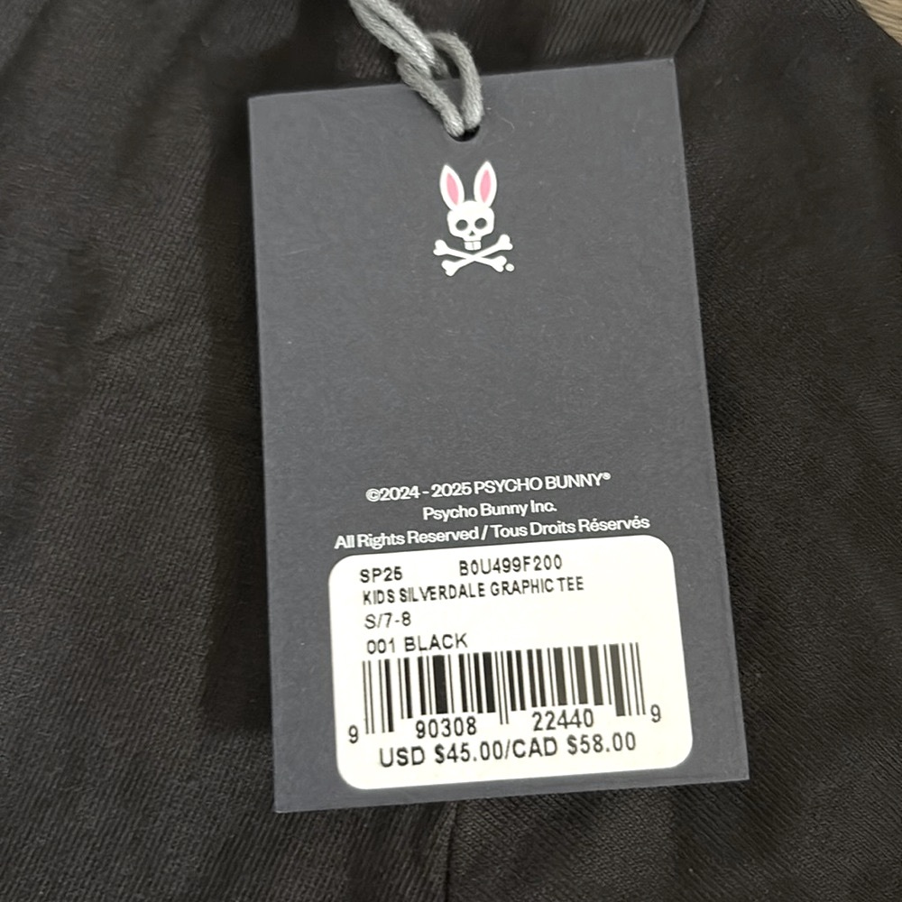 NWT [Psycho Bunny] Silverdale Graphic Short-Sleeved Black T-Shirt Youth S (7/8) - Picture 7 of 9